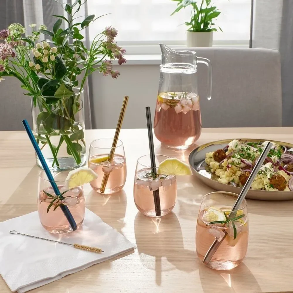 IKEA LUFTTÄT Mixed Shapes Colors Drinking Straws/Brush, Set of 5